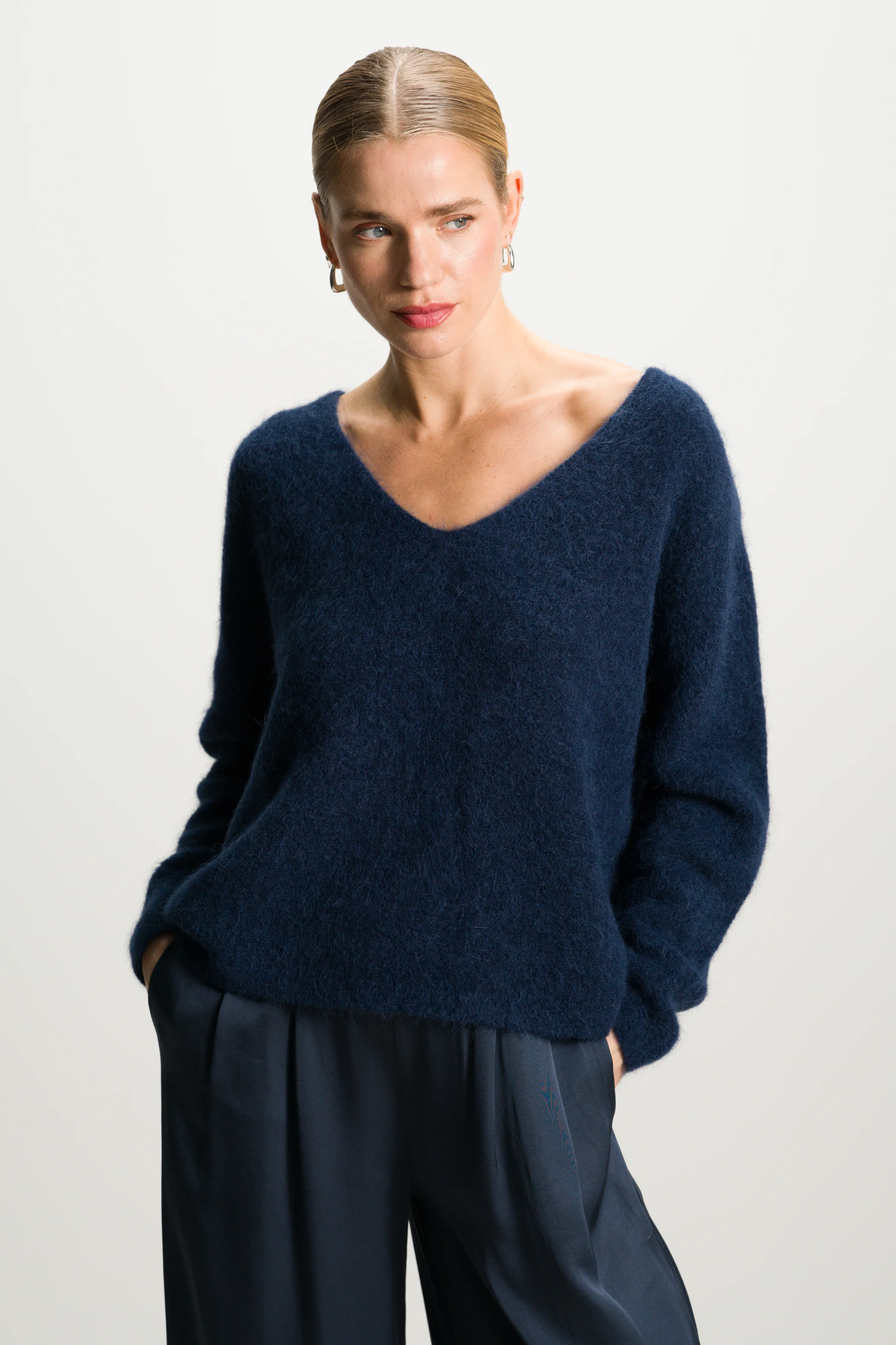 Vera V Neck Sweater | Navy | Alpaca Blend - Image 5