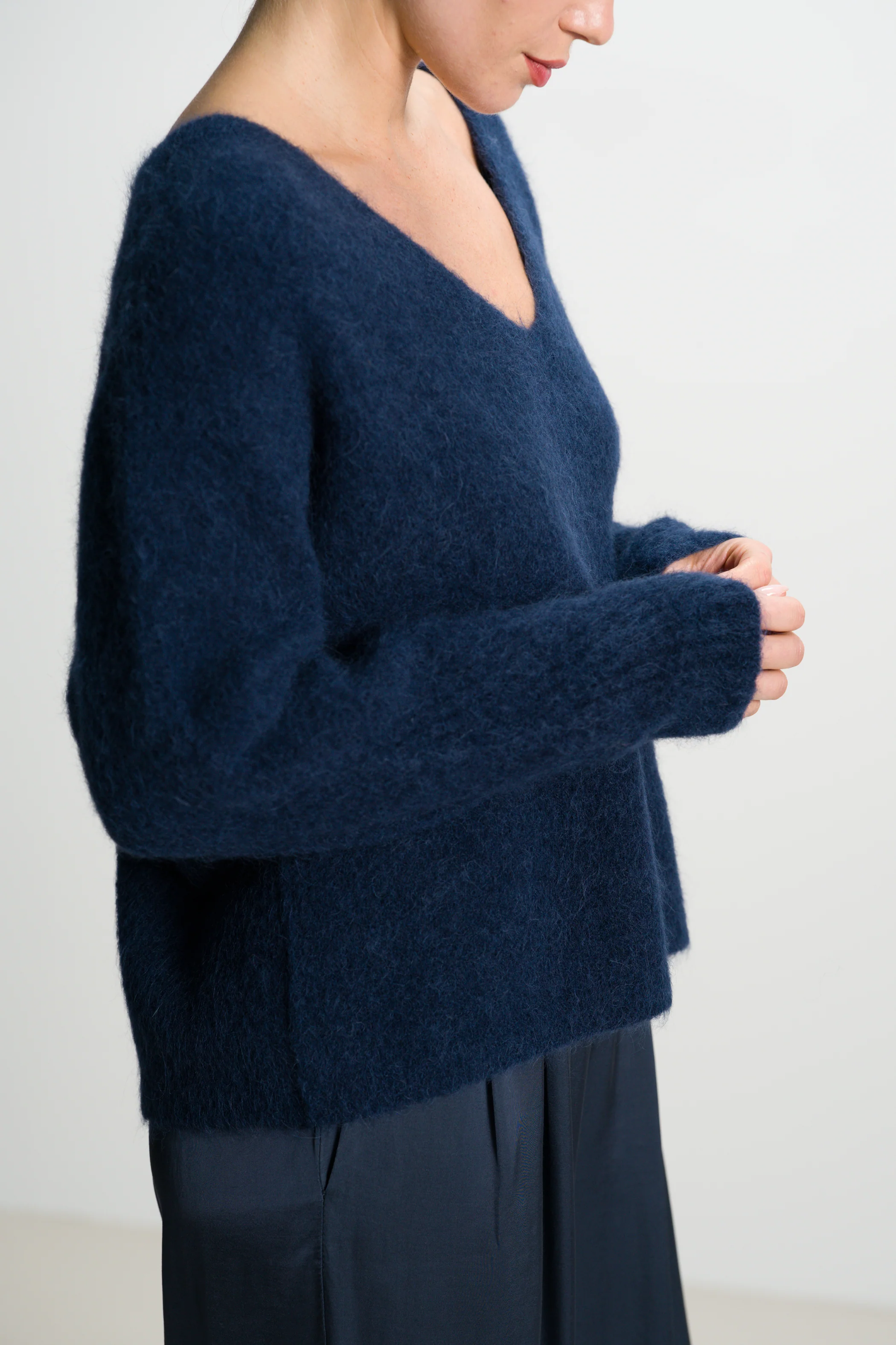 Vera V Neck Sweater | Navy | Alpaca Blend - Image 6