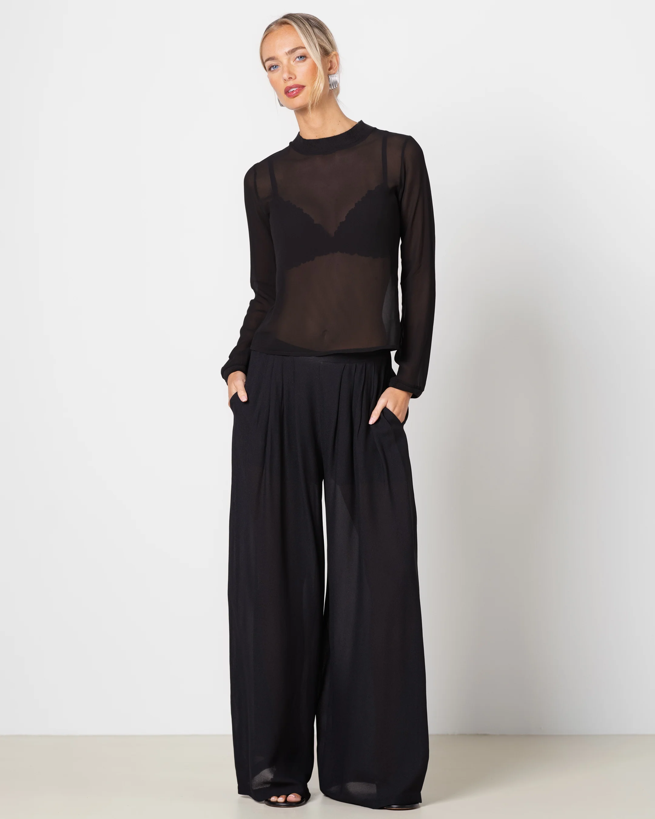 Verity Sheer Elastic Waist Trousers | Black - Image 5