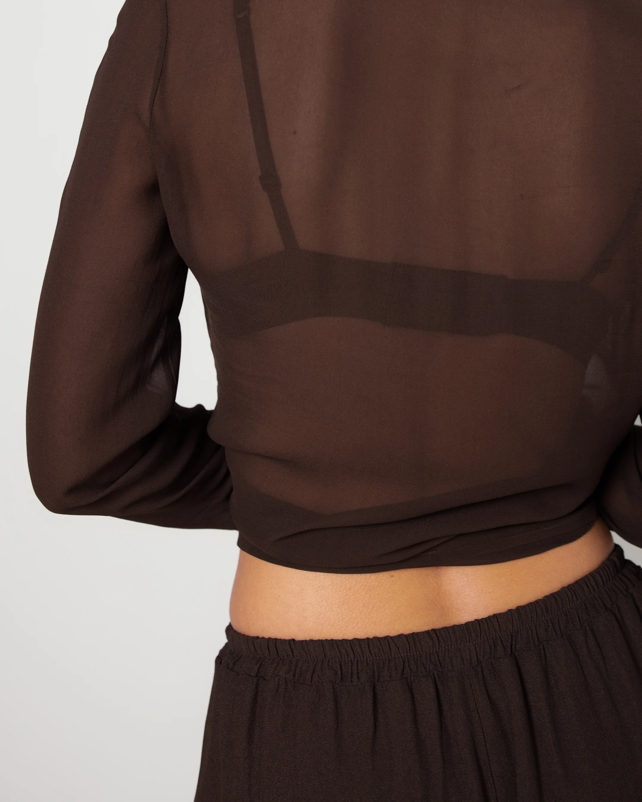 Verity Sheer Elastic Waist Trousers | Chocolate Brown - Image 2