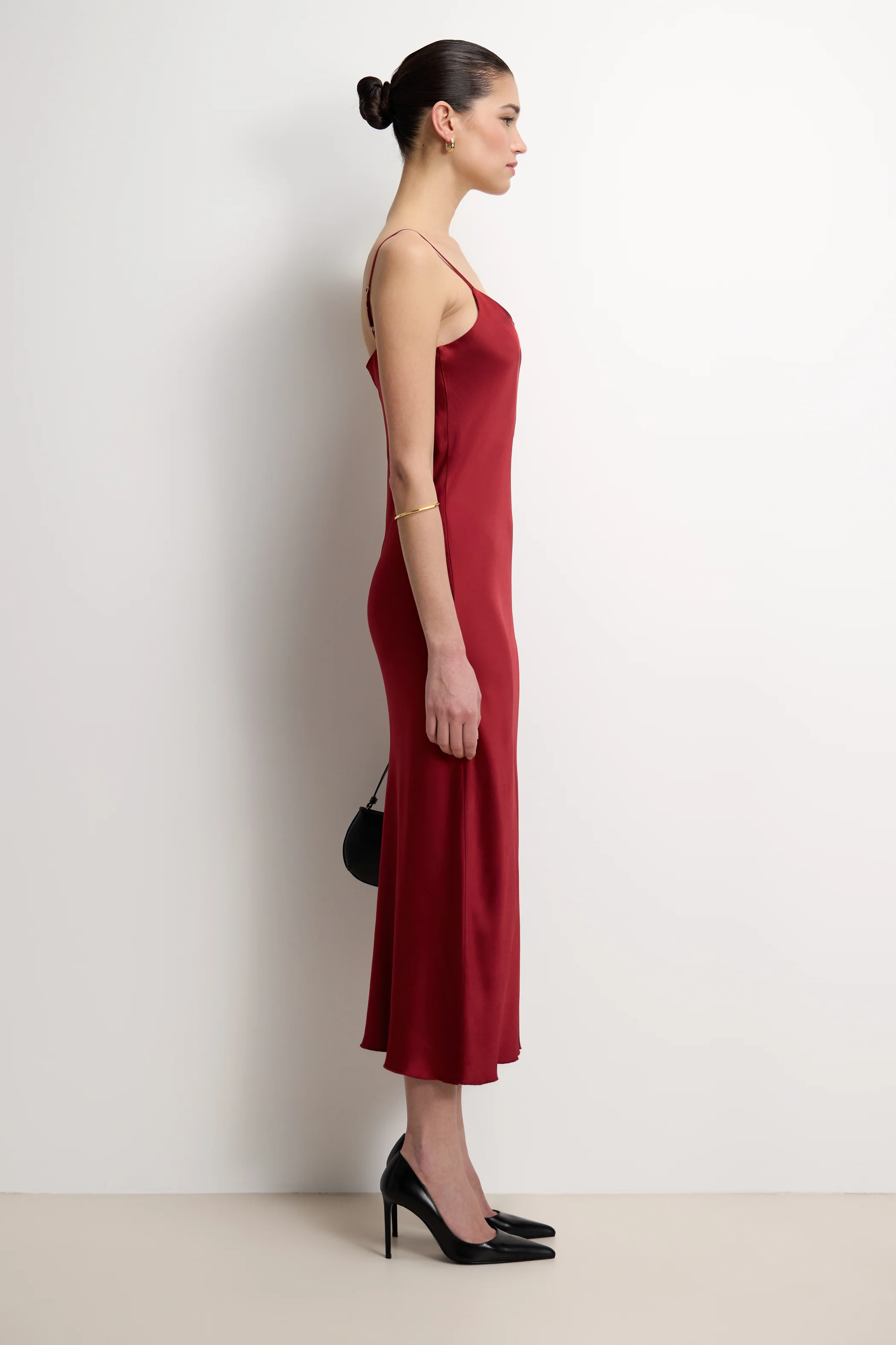 Vionne Strappy Satin Dress | Carmine - Image 4