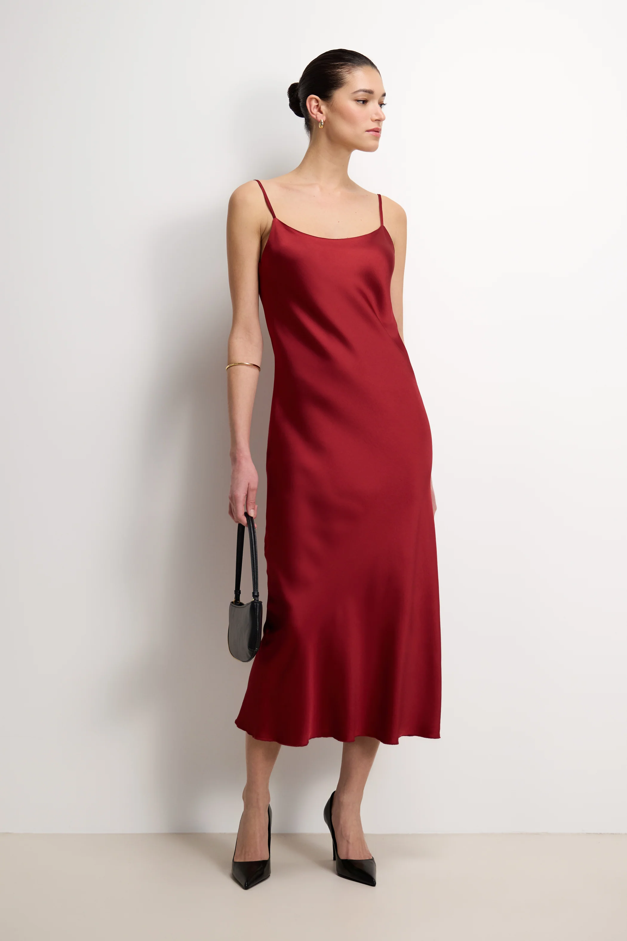 Vionne Strappy Satin Dress | Carmine - Image 5