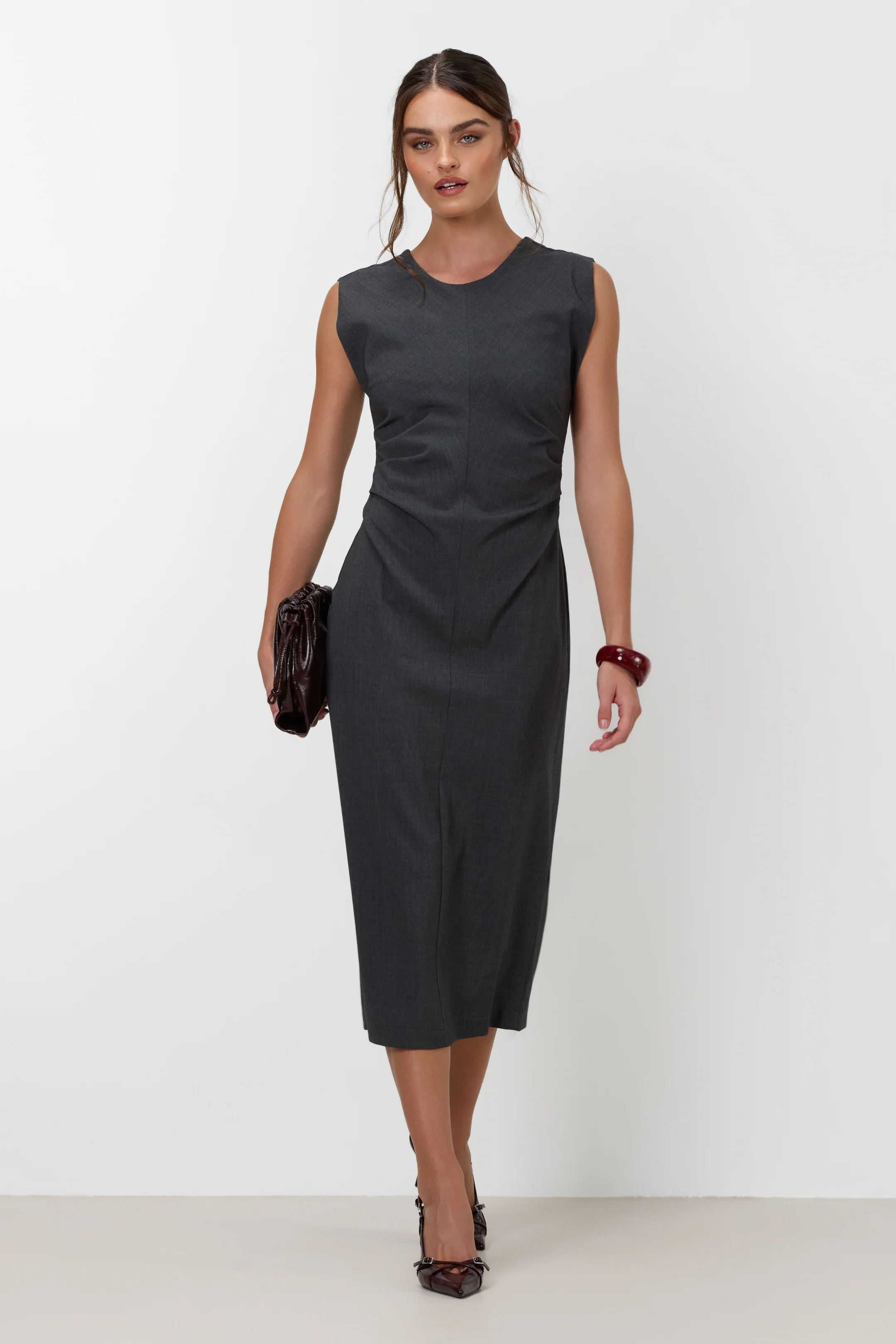 Neve Ruched Dress | Dark Grey Melange - Image 10