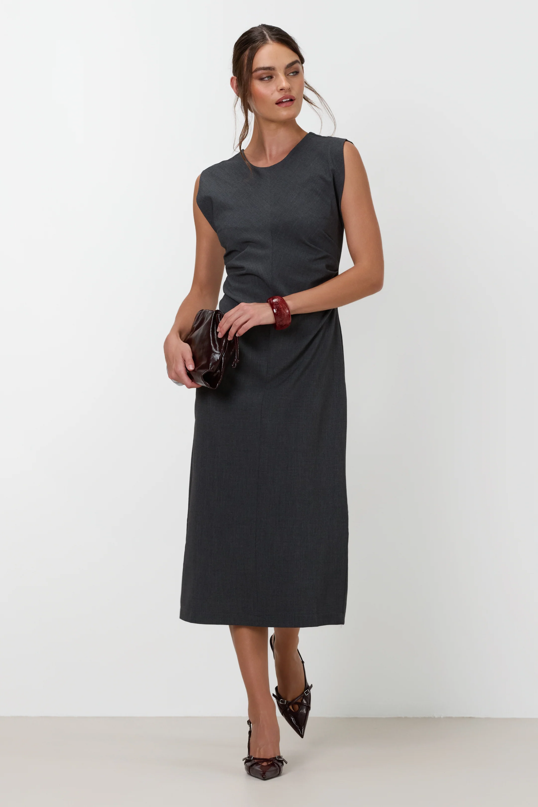 Neve Ruched Dress | Dark Grey Melange - Image 11