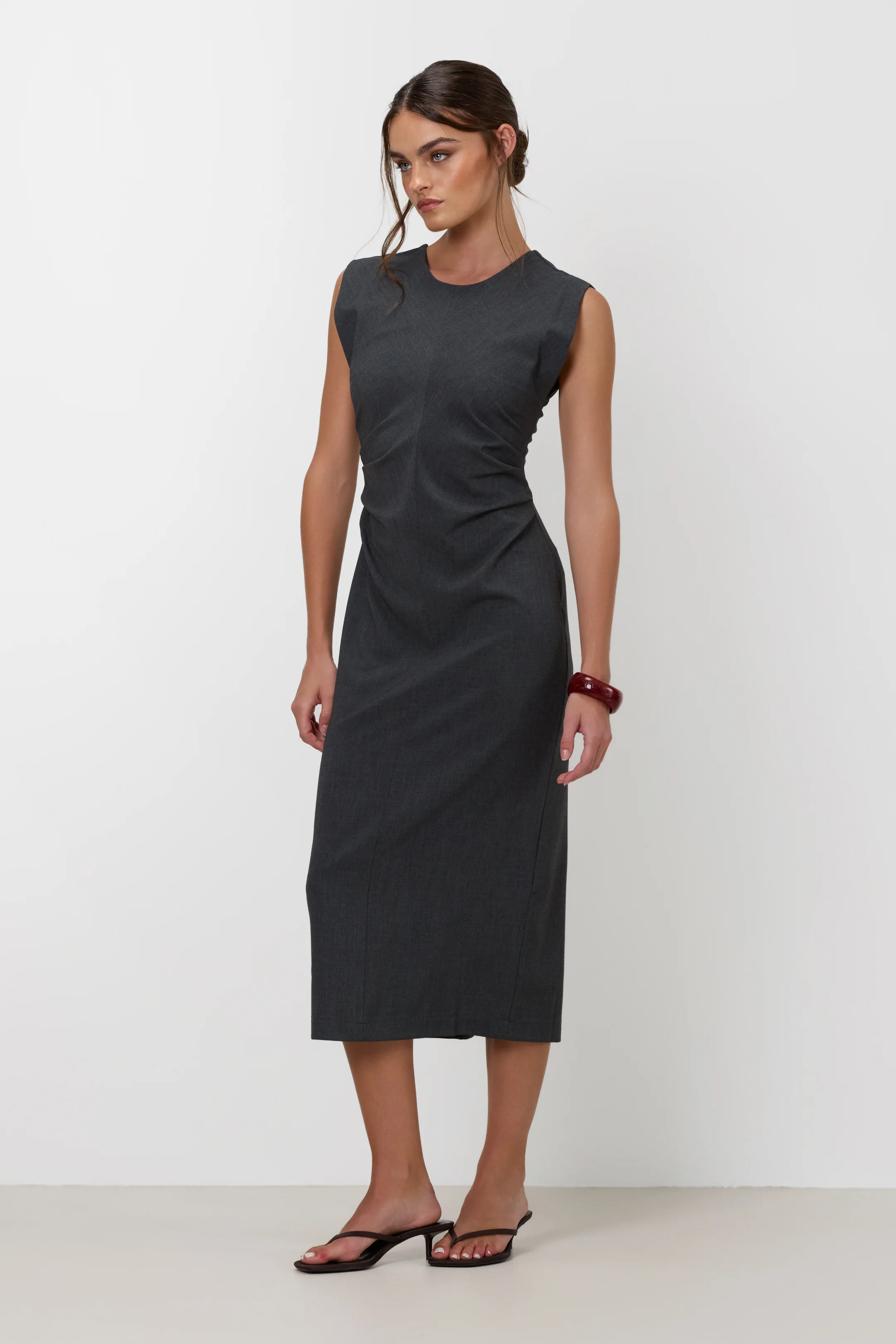 Neve Ruched Dress | Dark Grey Melange - Image 12