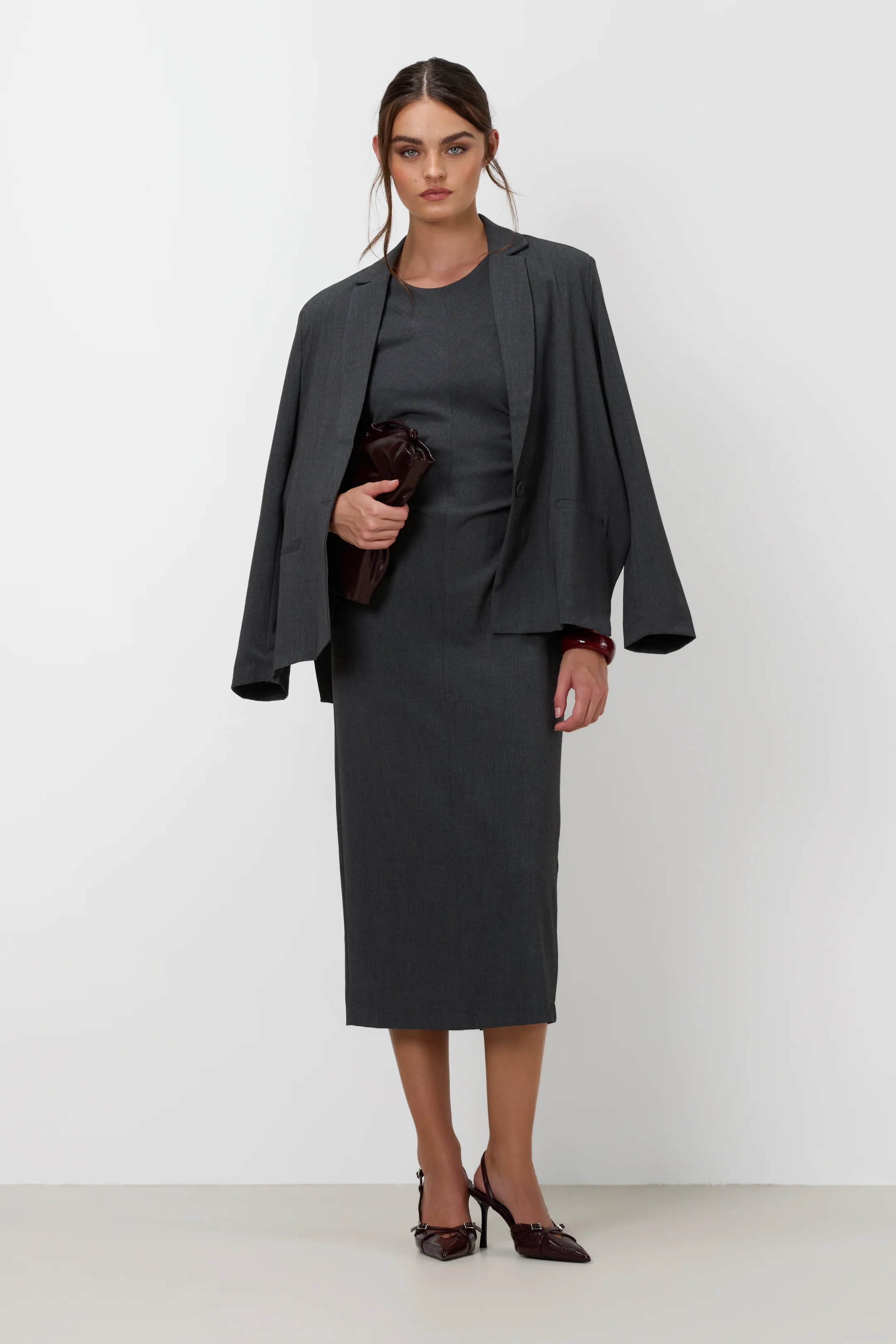 Neve Ruched Dress | Dark Grey Melange - Image 13