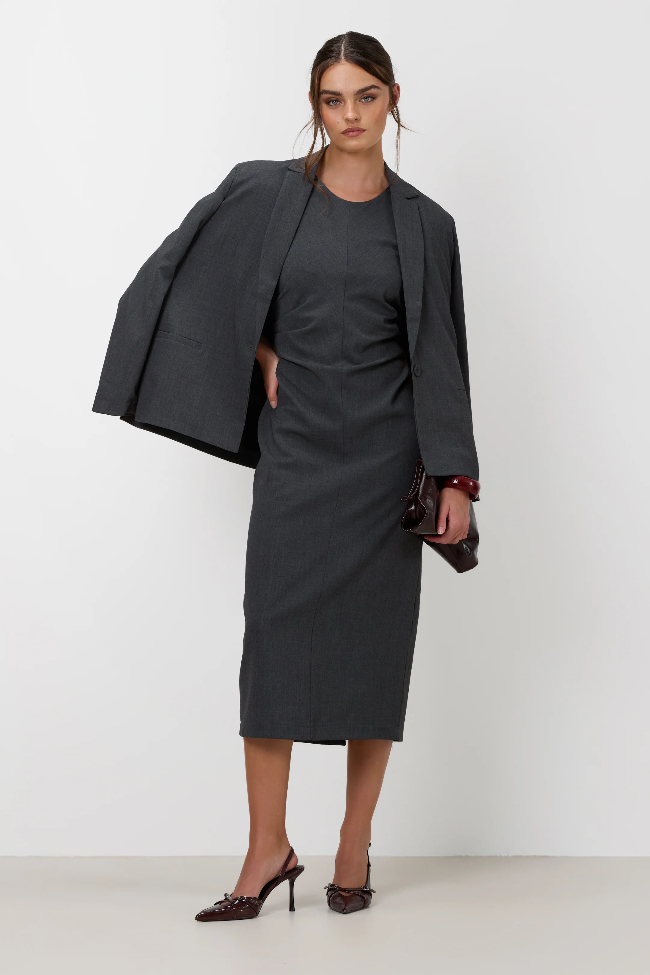 Neve Ruched Dress | Dark Grey Melange - Image 14
