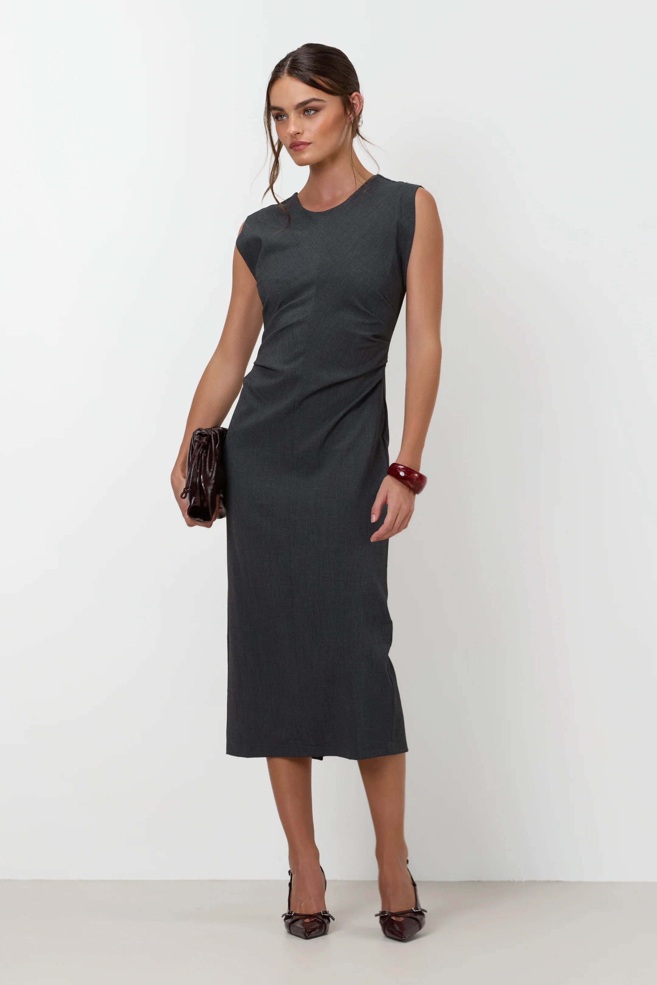 Neve Ruched Dress | Dark Grey Melange - Image 3
