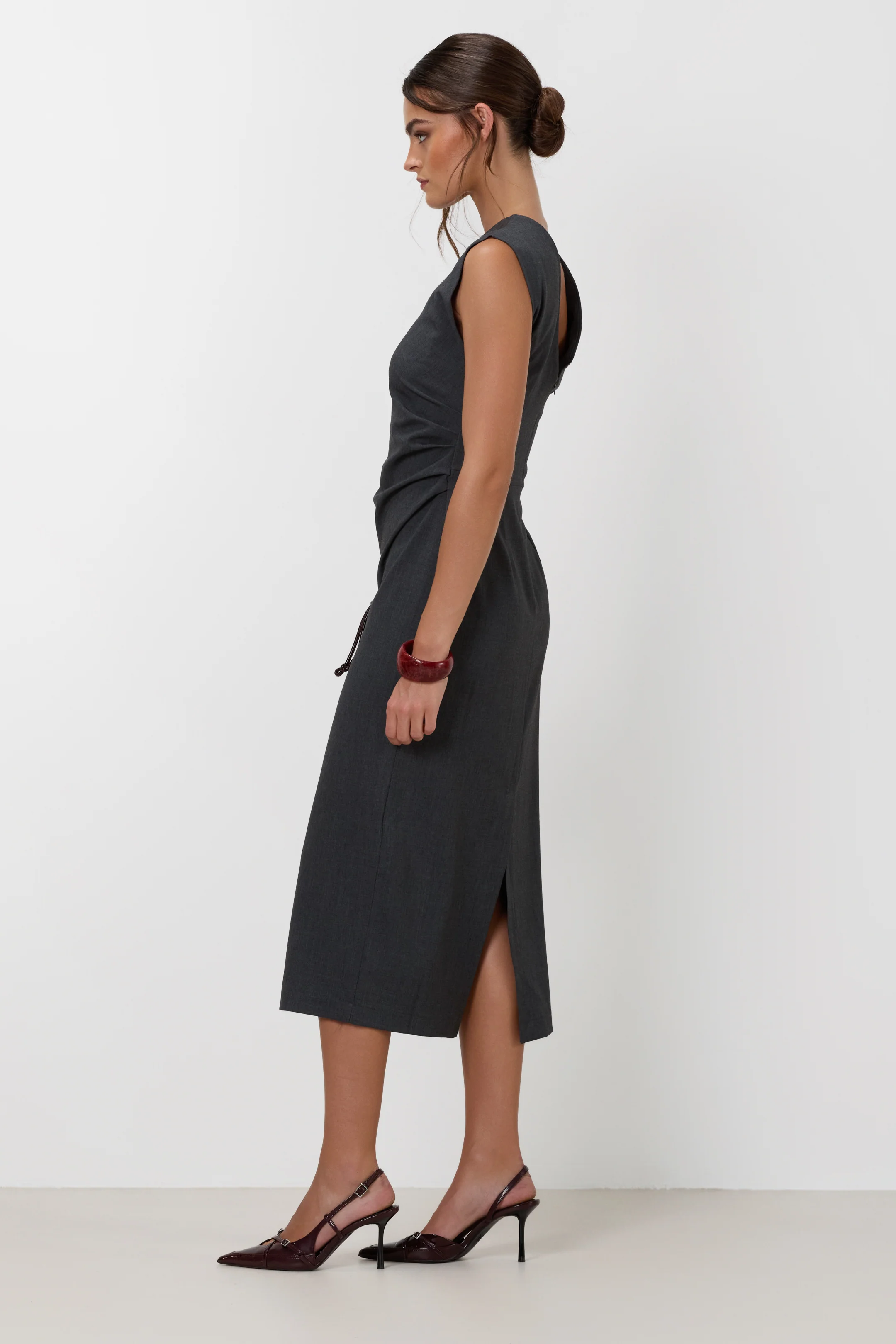Neve Ruched Dress | Dark Grey Melange - Image 4