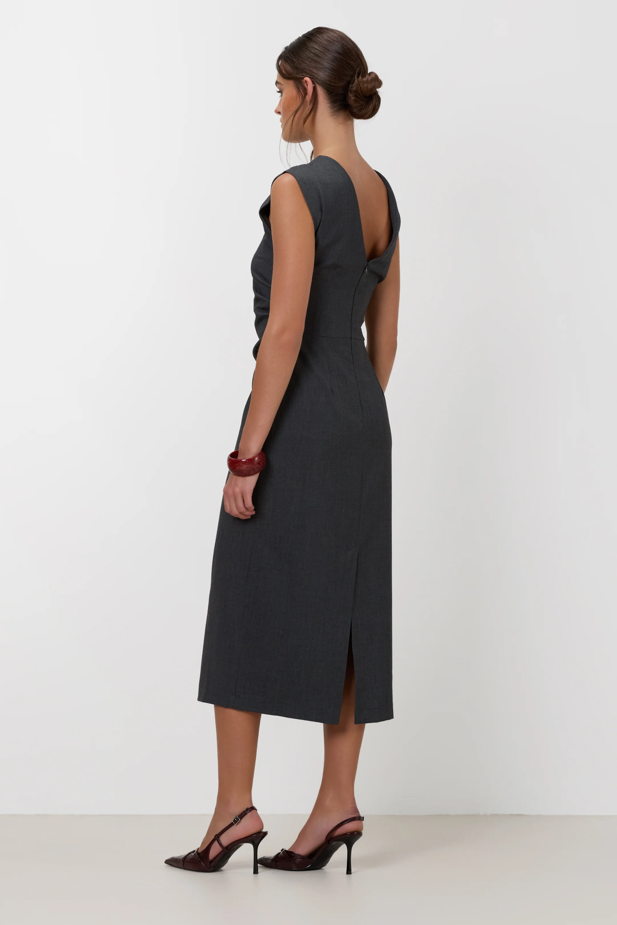Neve Ruched Dress | Dark Grey Melange - Image 8