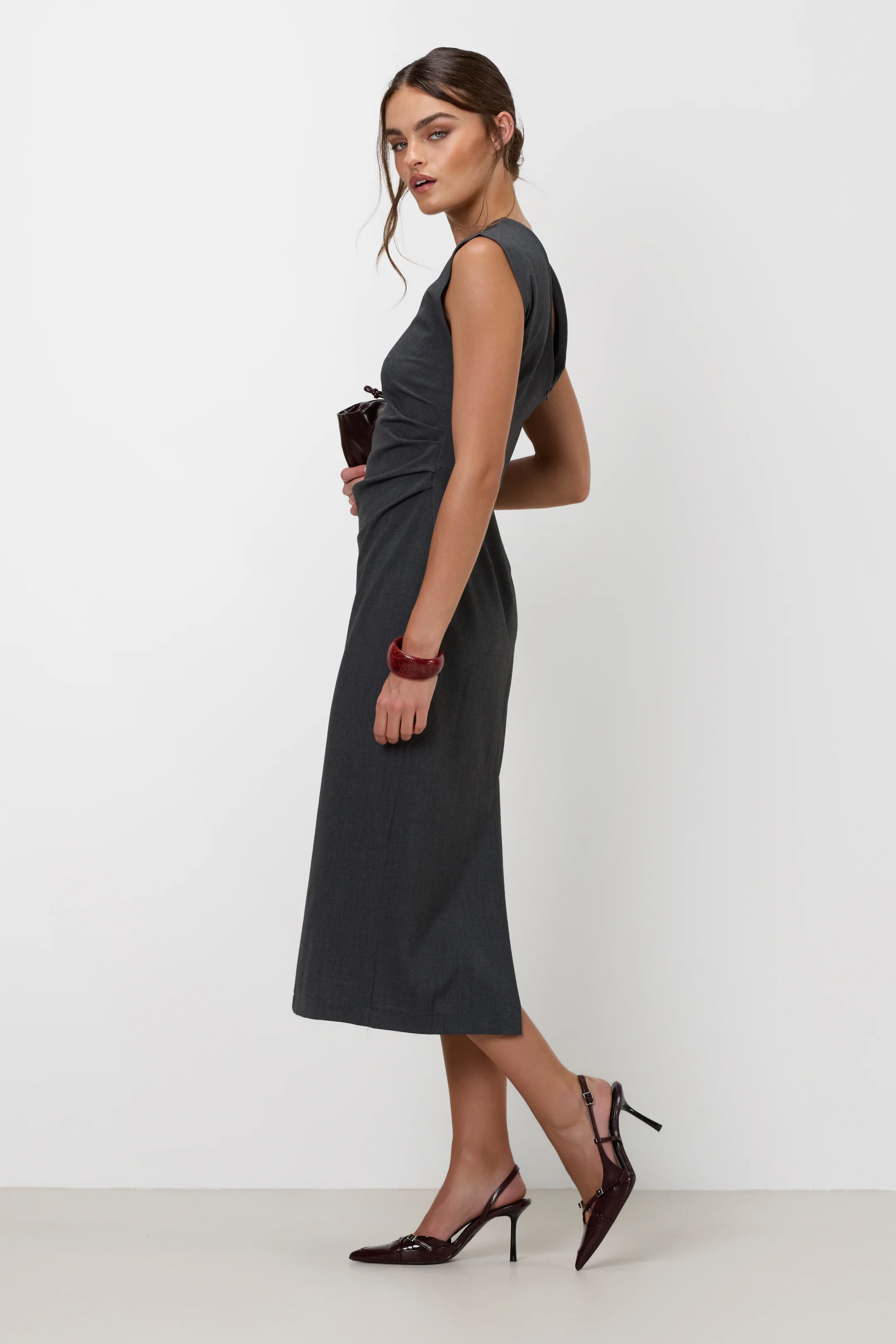 Neve Ruched Dress | Dark Grey Melange - Image 9
