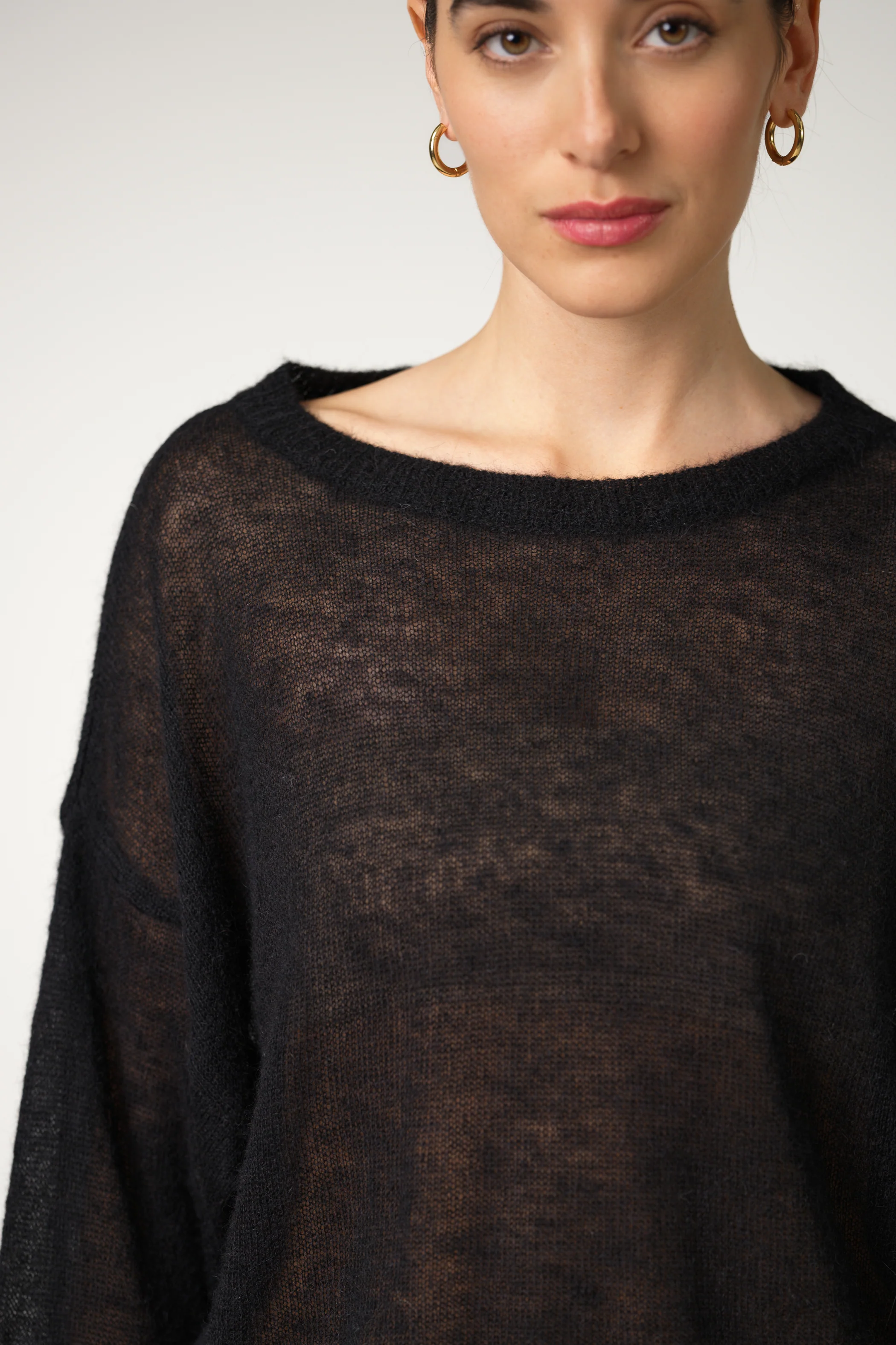 Willow Boxy Sheer Sweater | Black | Alpaca Blend - Image 2