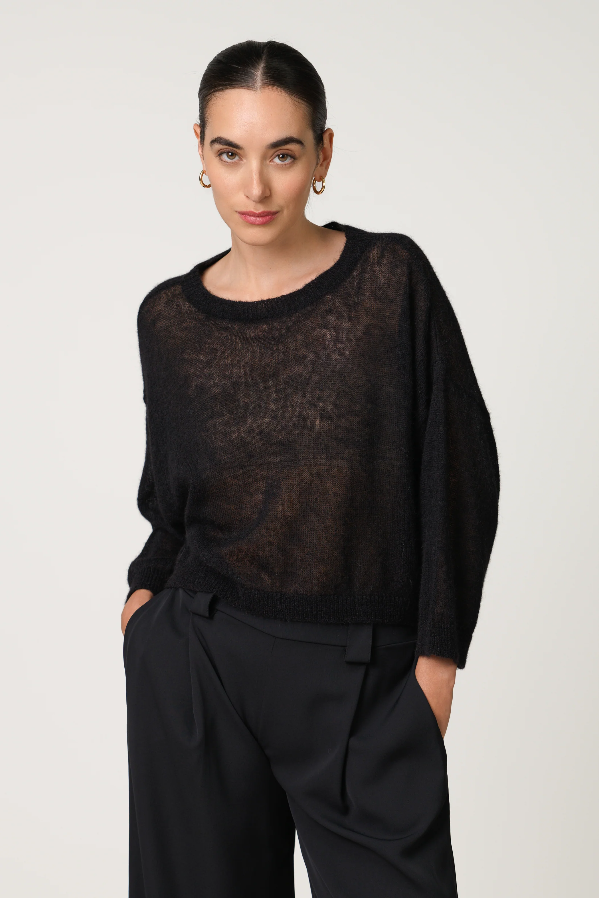 Willow Boxy Sheer Sweater | Black | Alpaca Blend - Image 4