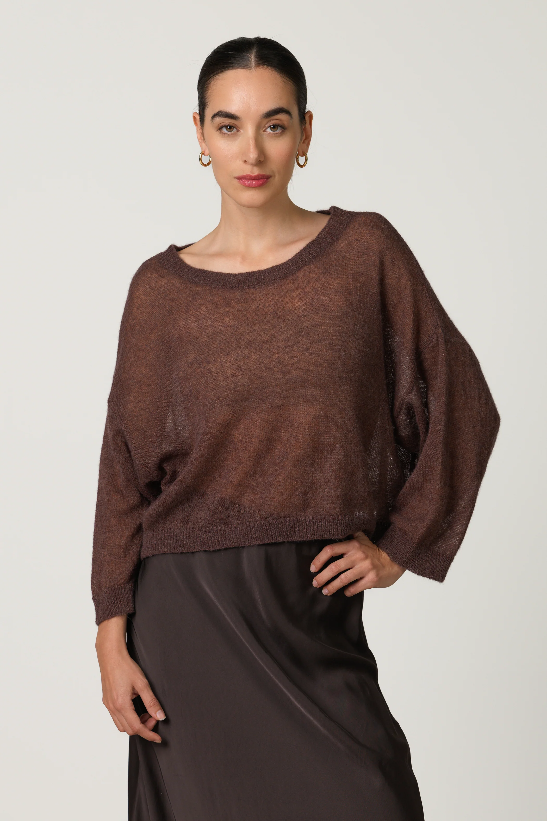 Willow Boxy Sheer Sweater | Espresso Brown | Alpaca Blend - Image 2