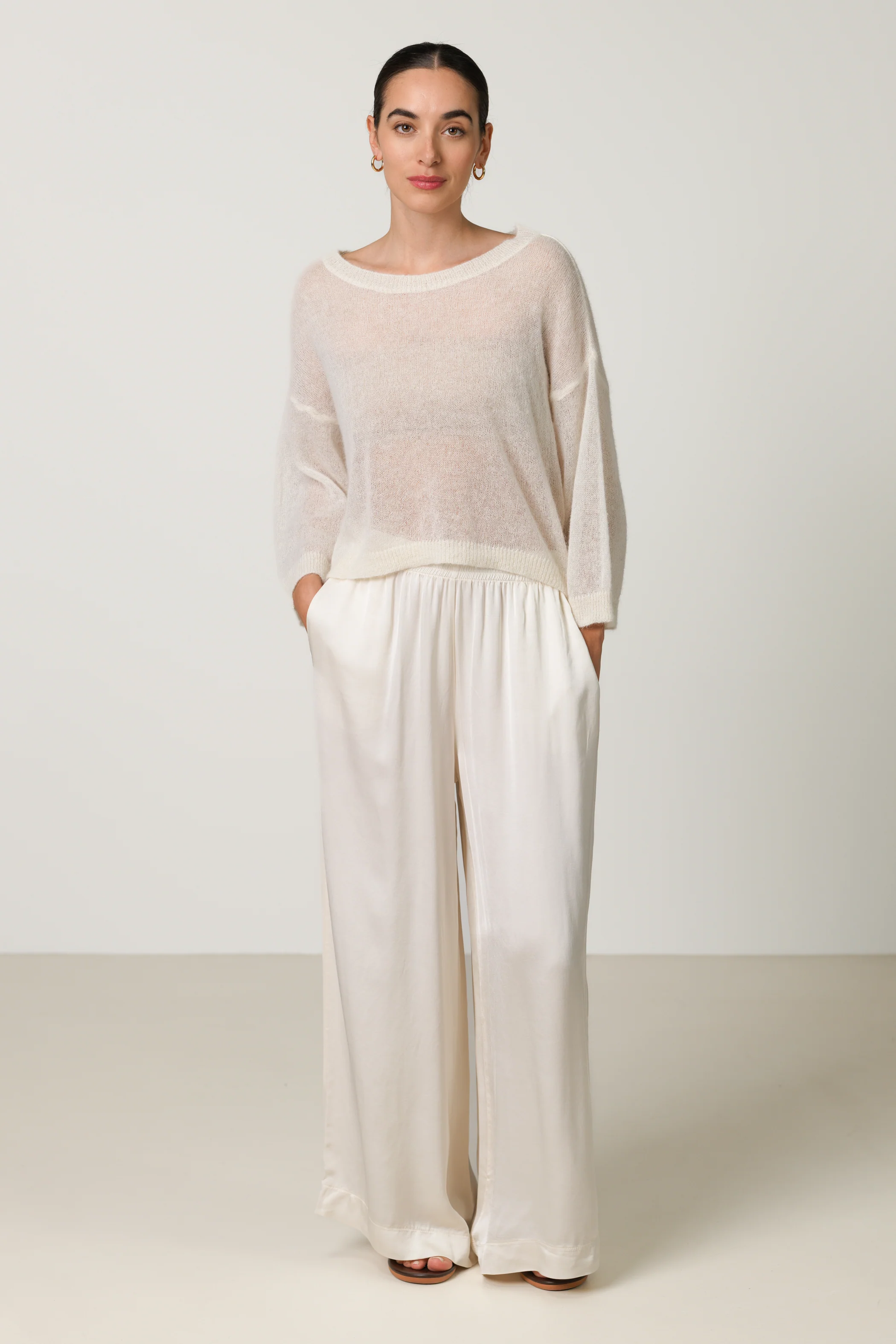 Willow Boxy Sheer Sweater | Ivory | Alpaca Blend - Image 2