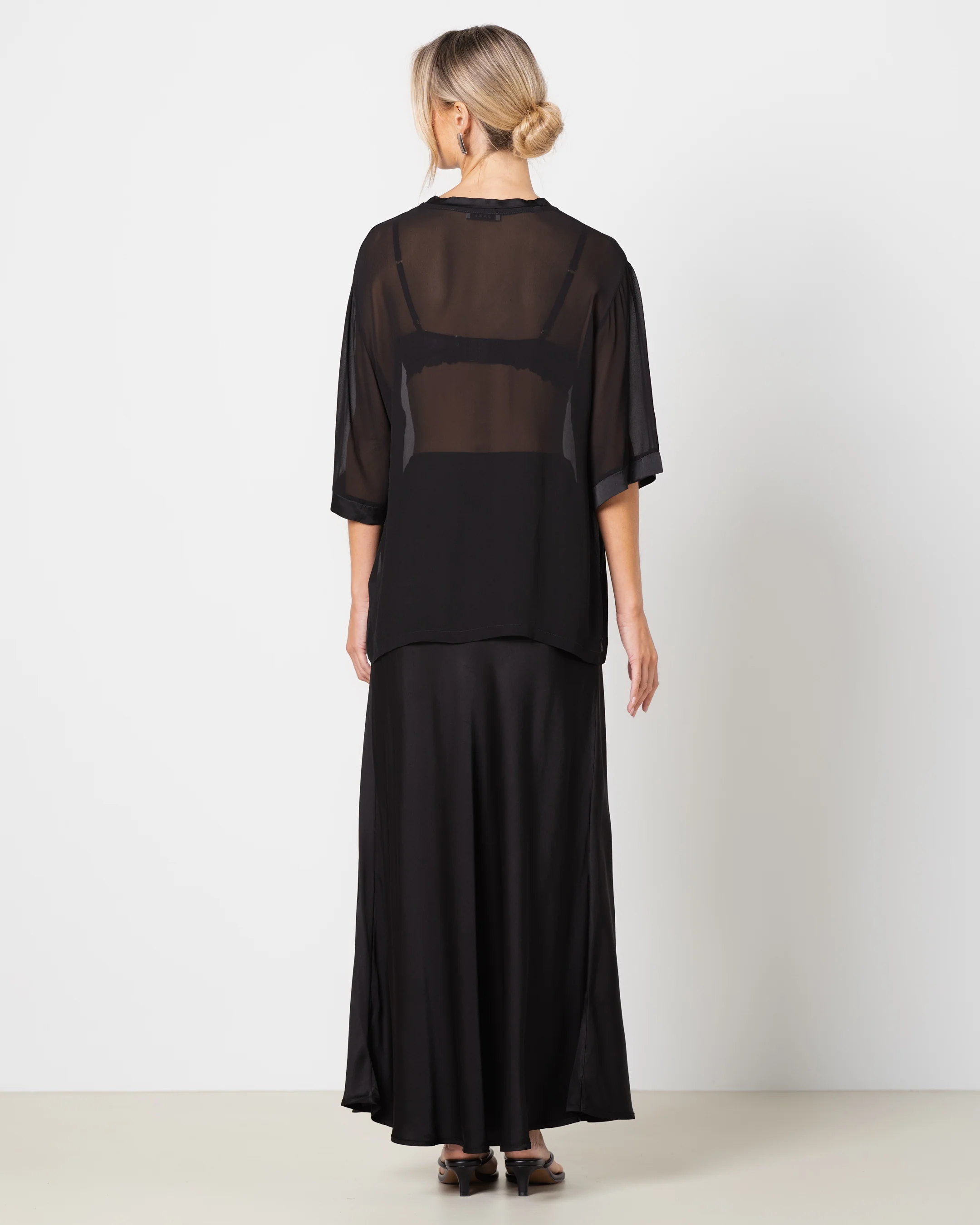 Zadie Sheer Satin Trim Top | Black - Image 3
