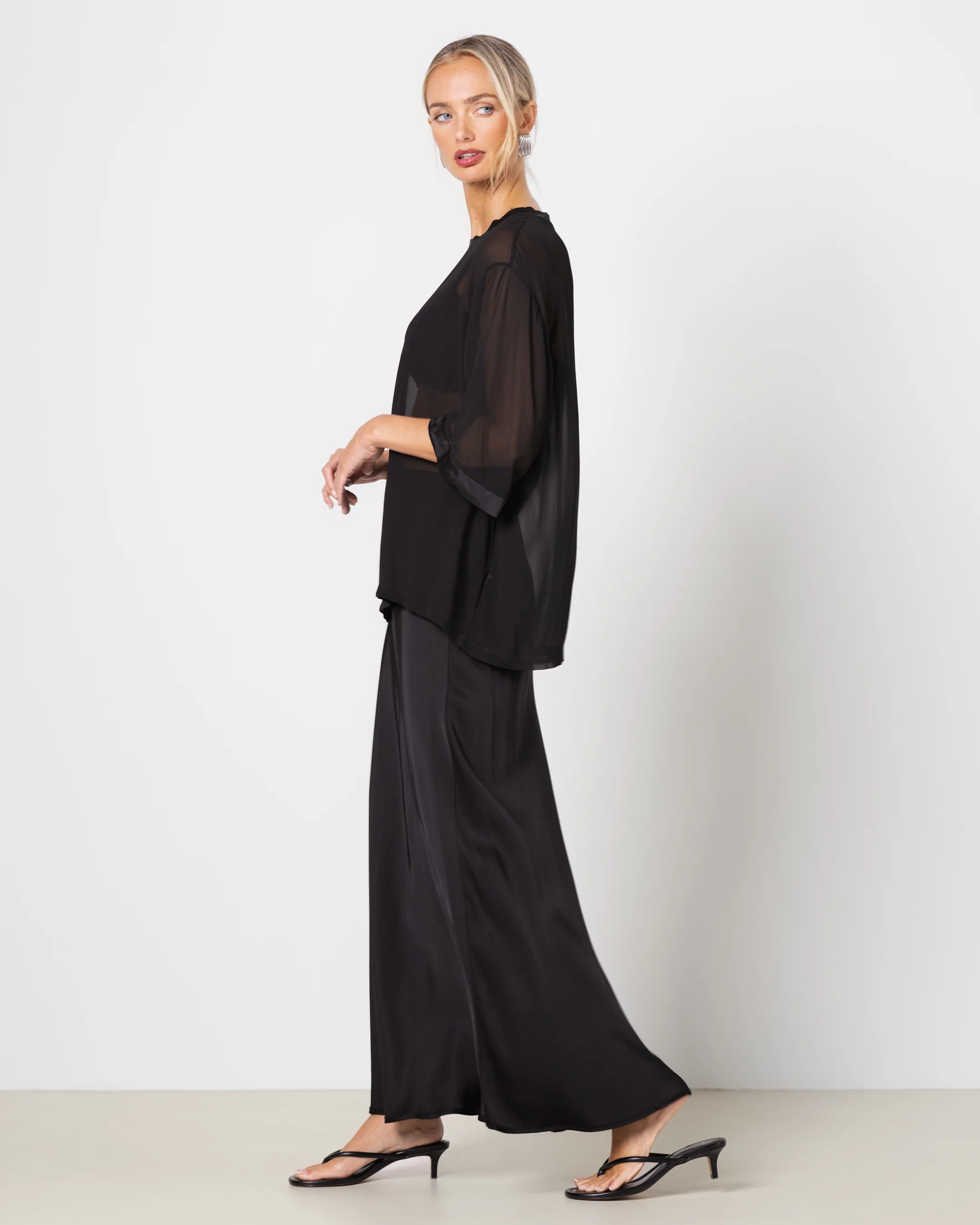 Zadie Sheer Satin Trim Top | Black - Image 4