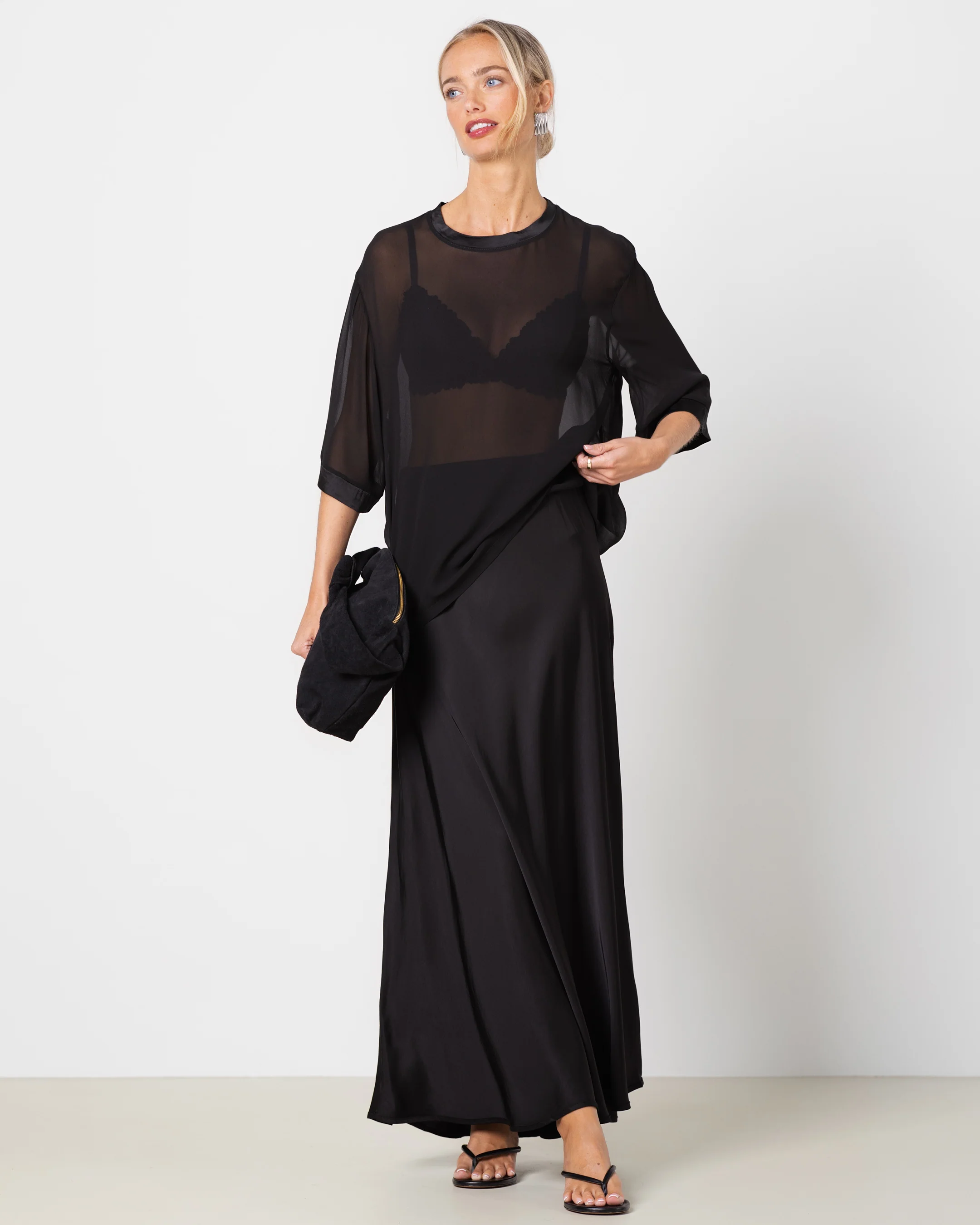 Zadie Sheer Satin Trim Top | Black - Image 5
