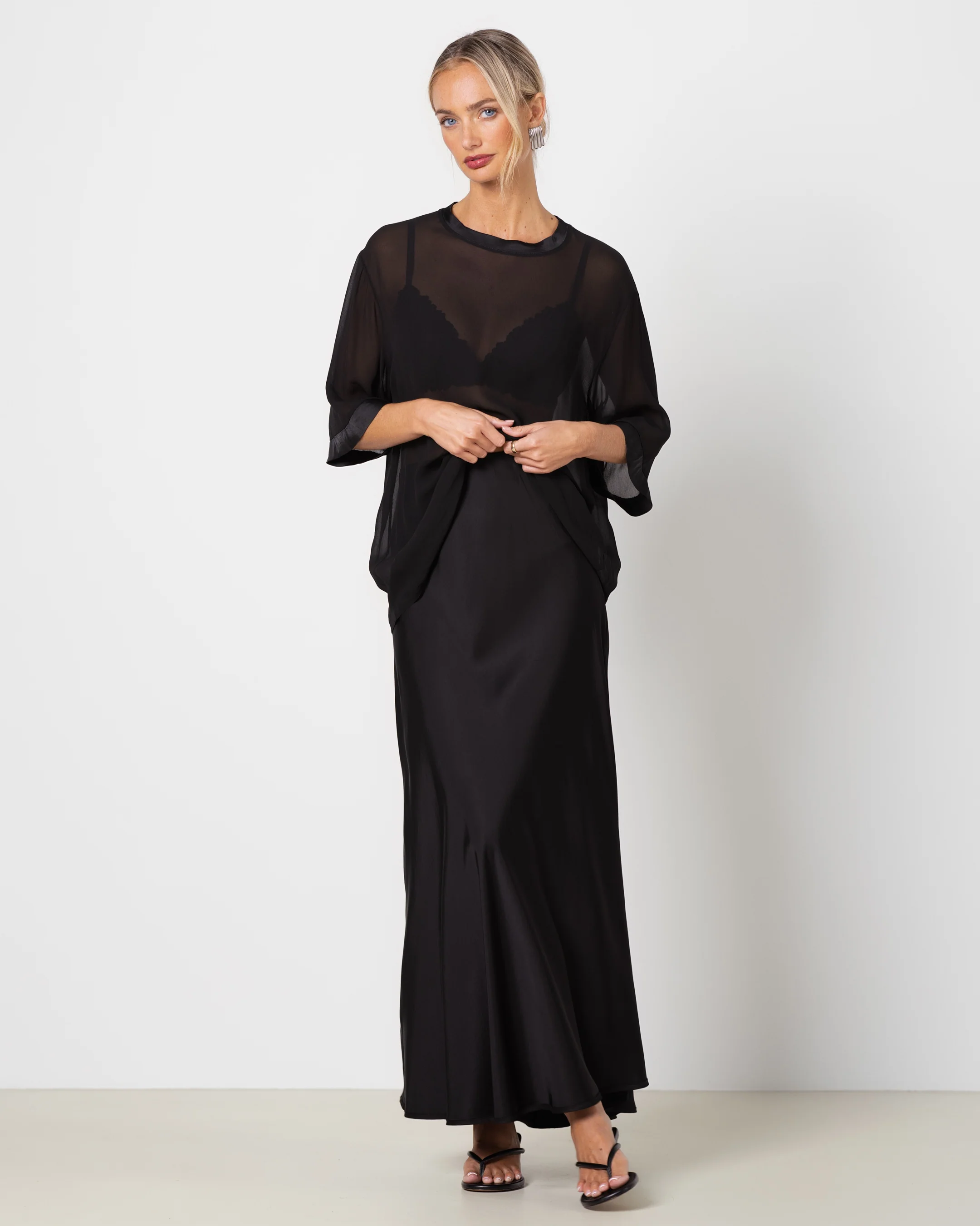 Zadie Sheer Satin Trim Top | Black - Image 6