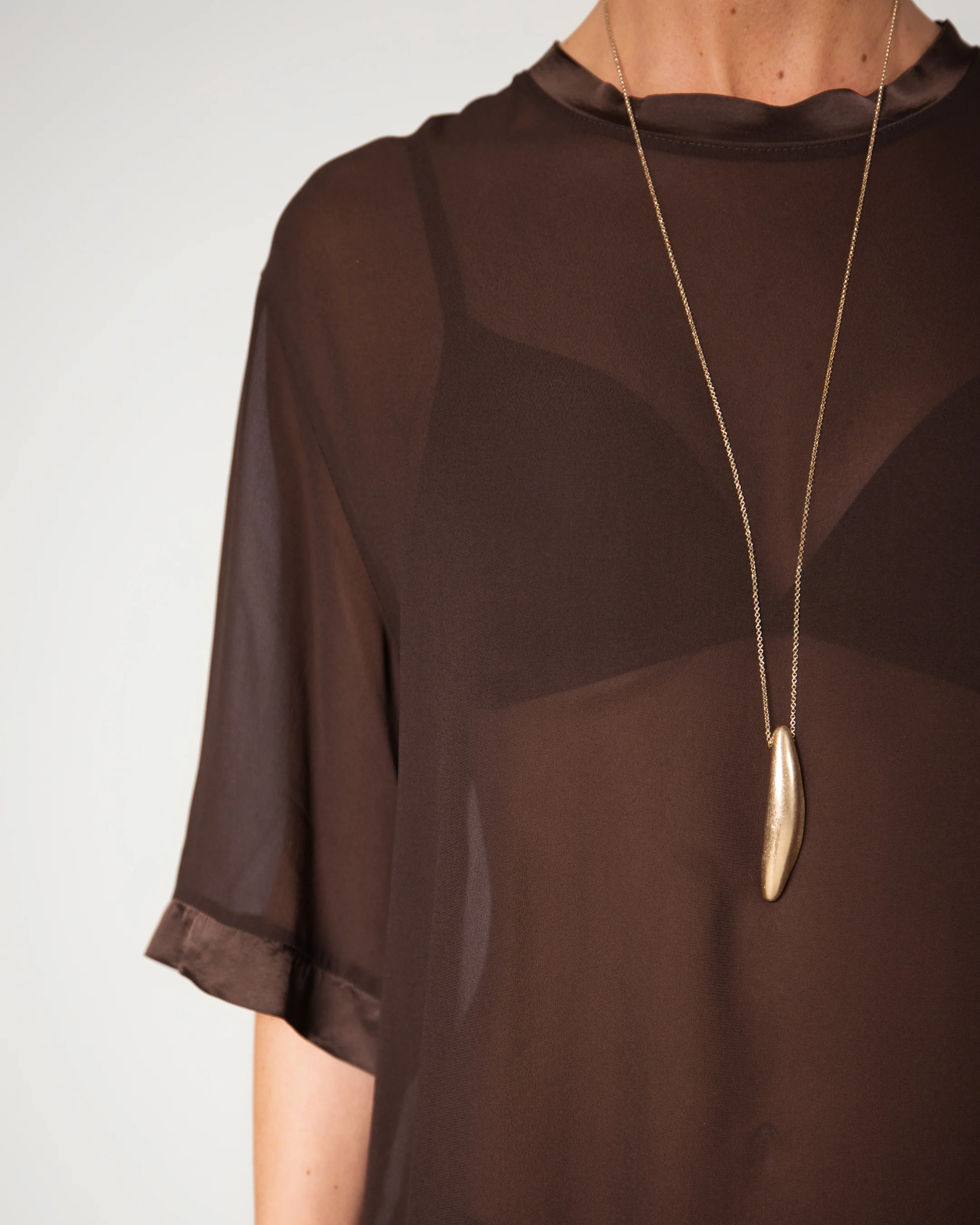 Zadie Sheer Satin Trim Top | Chocolate Brown - Image 2