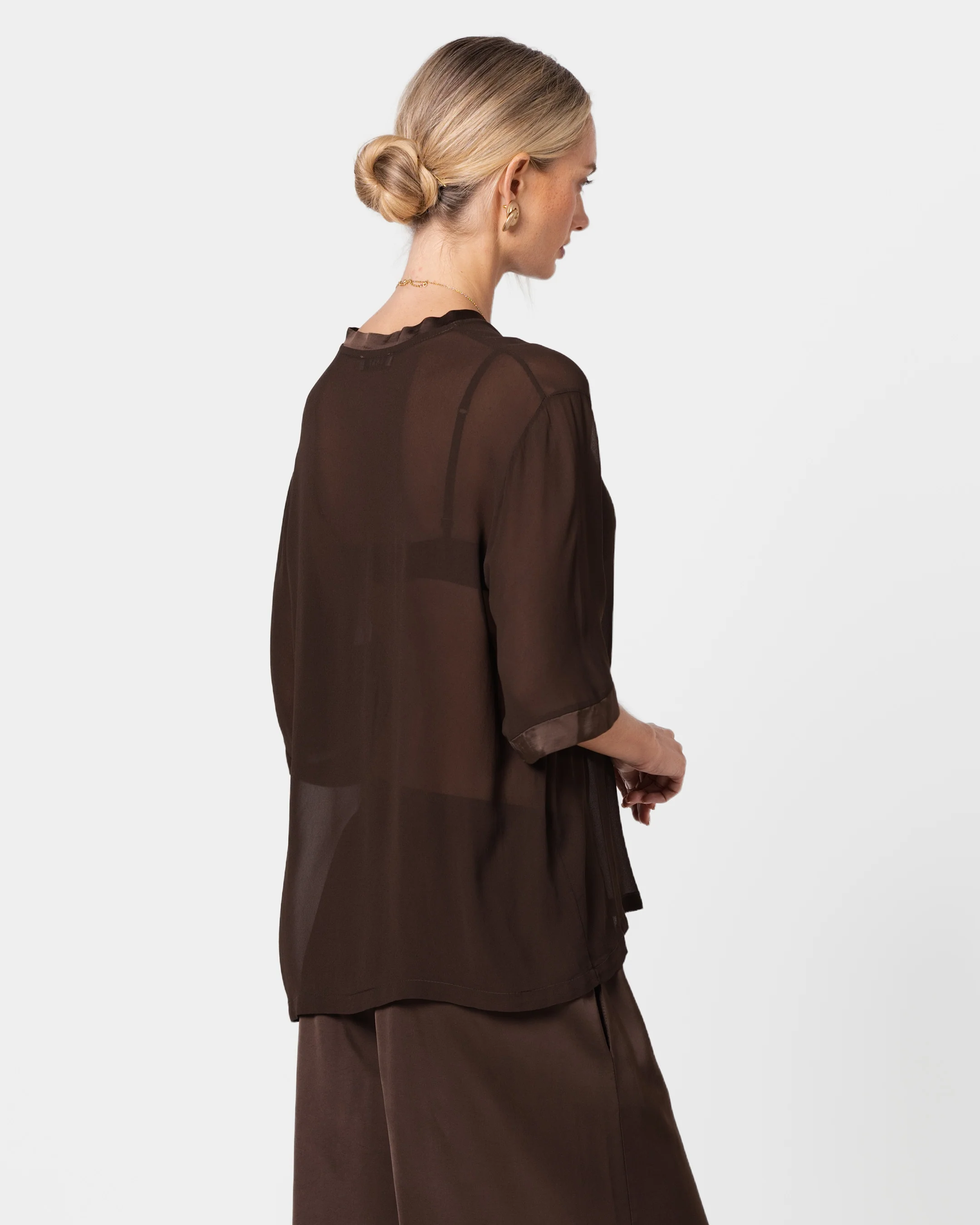 Zadie Sheer Satin Trim Top | Chocolate Brown - Image 3
