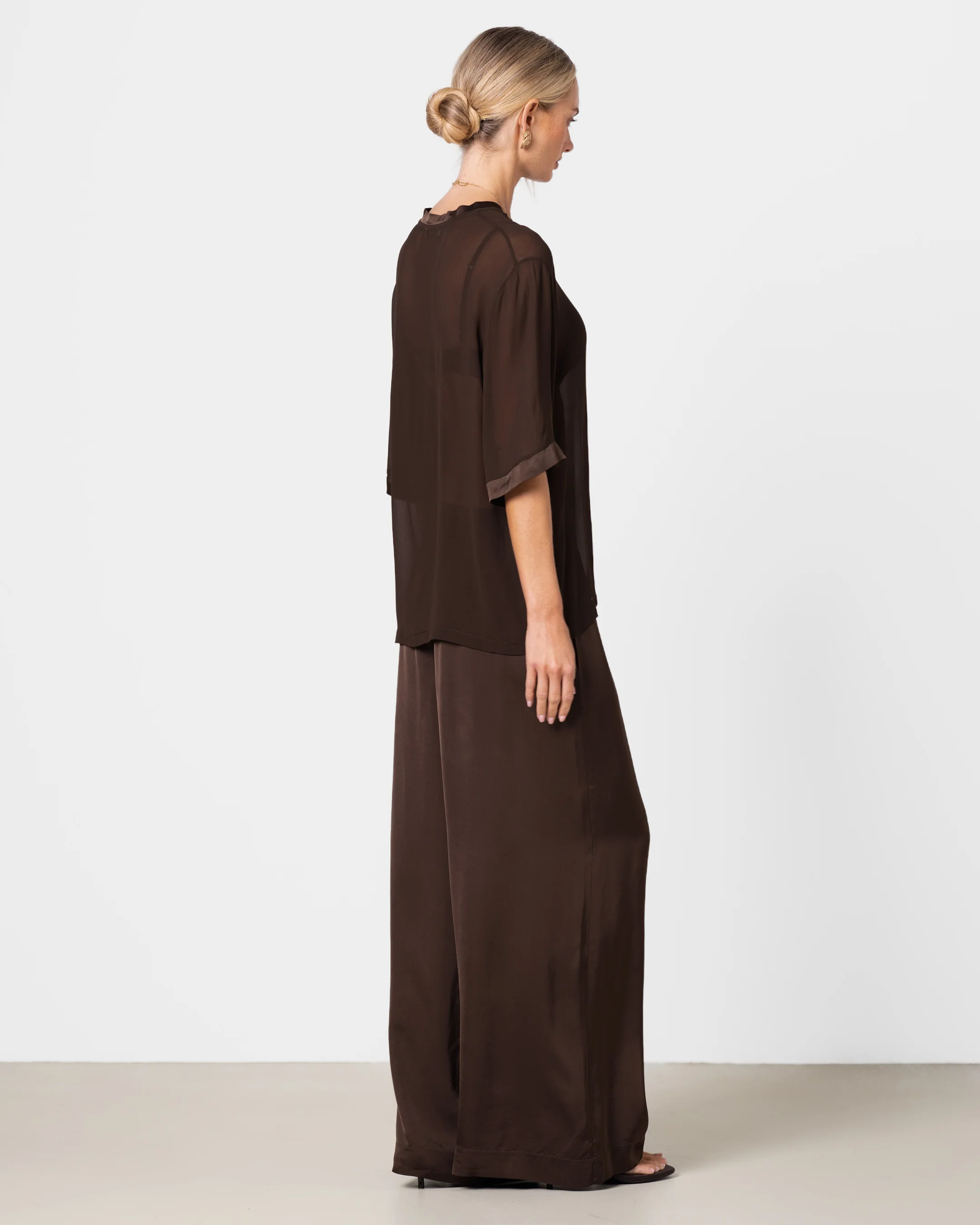 Zadie Sheer Satin Trim Top | Chocolate Brown - Image 5
