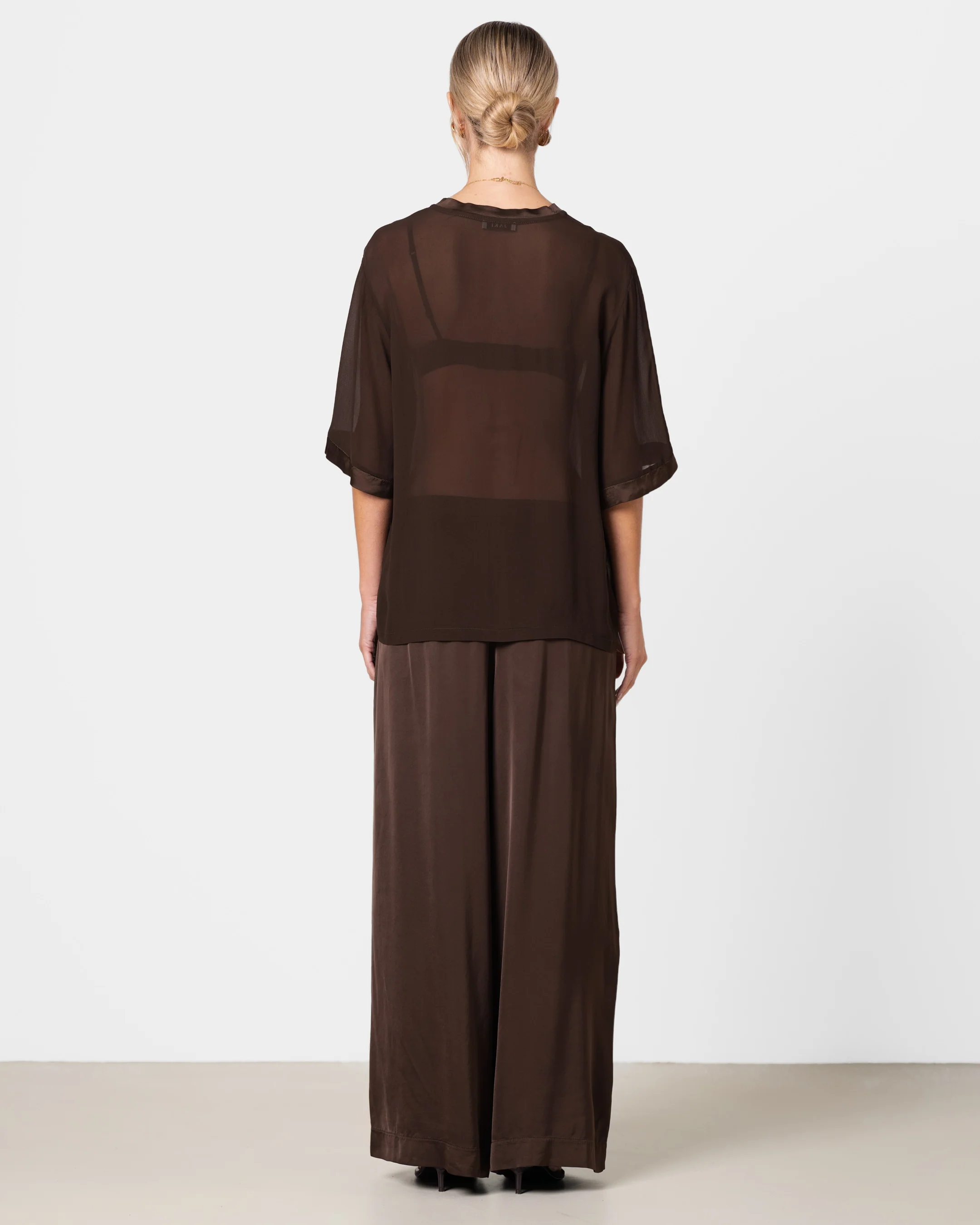 Zadie Sheer Satin Trim Top | Chocolate Brown - Image 6